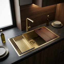 brass-kitchen-sink-with-wooden-cutting-board